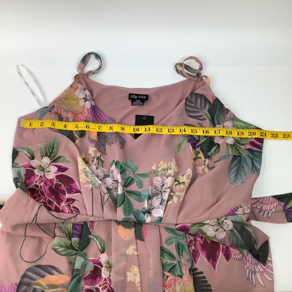 City Chic Pink Heartwine Floral Maxi Dress Size 18 Spaghetti Straps Ruffle - Picture 10 of 10